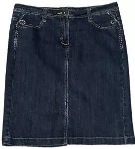 NEWS Jean Skirt Size 12 Blue Knee Skirt Denim Split Stylish Comfort Modest - Picture 1 of 3