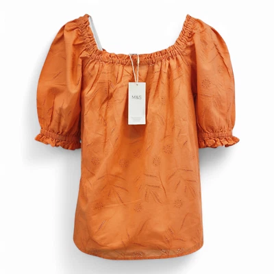 M&S Collection Pure Cotton Broderie Square Neck Top - Image 1 of 4