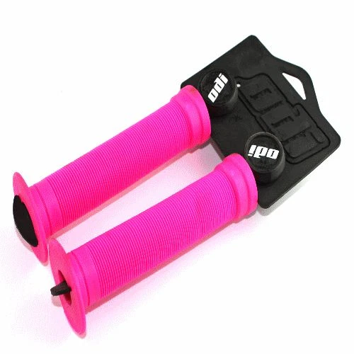 ODI SOFT FLANGED LONGNECK ST GRIPS SOFTIES w/ PLUGS BMX BIKES SCOOTERS HOT PINK - Image 1 of 1