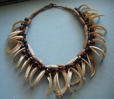 African Tribal Masai Necklace Cut Claw Shell Wood & Glass Beads Bark Bronze Wire