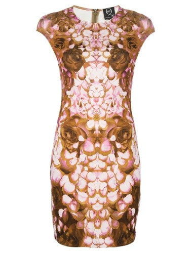 Abito Alexander McQueen McQ rosa floreale girocollo cappuccio manica aderente jersey nuovo con etichette xs