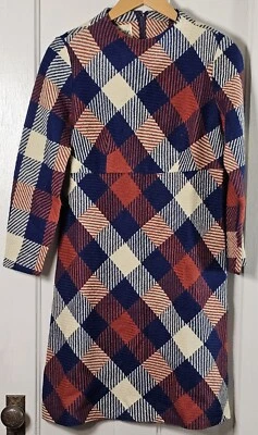 Vestido De Colección Carlette Junior Talla S Marrón Azul Marino Tostado Mezcla de Lana a Cuadros Mod  Foto 1 de 4