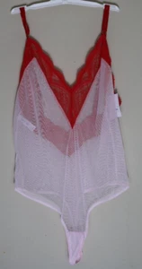 Auden Intimates Pink Red Lace Lingerie Bodysuit Thong Size XL NEW - Picture 1 of 18