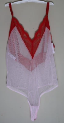 Auden Intimates Pink Red Lace Lingerie Bodysuit Thong Size XL NEW - Image 1 of 4