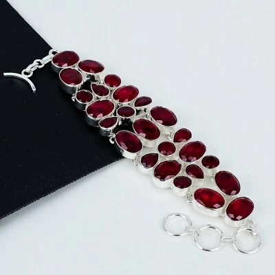 Ruby Dainty Gemstone Handmade 925 Sterling Silver Jewelry Bracelet - Image 1 of 4