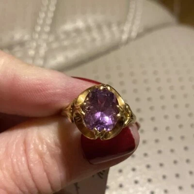 Round Cut Simulated Amethyst Diamond Wedding Ring 14k Yellow Gold Plated - Image 1 of 3
