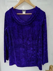 Kim & Co Gr. S/P lila Bluse Top Crushed Samt Style dehnbar Wasserfallausschnitt - Bild 1 von 7