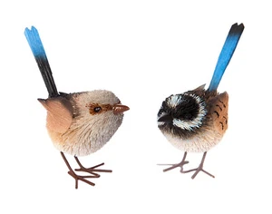 Blue Fairy Wren Pair Male Female Ornament Bird Australian Gift Decoration 10cm - Picture 1 of 3