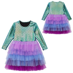 Kids Girls Princess Dress Fish Scale Print Tutu Dress Bithday Holiday Party Gown - Picture 1 of 29