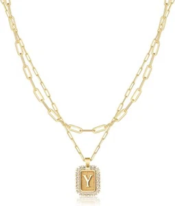 Initial Necklaces for Women, Trendy Gold Letter Necklace Dainty Layered "U" - Picture 1 of 11