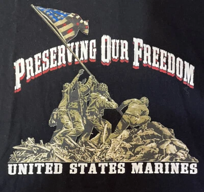 Vintage 90s US MARINES Iconic Iwo Jima Shirt PRESERVING OUR FREEDOM WW2 Size MED - Image 1 of 4