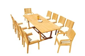 11pc Grade-A Teak Dining Set 94" Mas Rectangle Trestle Leg Table Maldives Chair - Picture 1 of 6