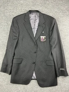 Kenneth Roberts Platinum 100% Merino Wool Jacket Men's 46L Black Pinstripe NWT - Picture 1 of 9