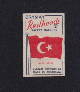 b7290) ORIGINAL BRYMAY REDHEADS FLAG MATCHBOX LABEL #50 TURKEY Ca.1950's - Picture 1 of 1