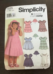 Simplicity 5695 Girls Toddler Dress 6 Made Easy Tiered Bucket Hat Size 2-4 Uncut - Picture 1 of 7