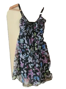 UK8 S DANITY Sexy Floaty Floral Ruffle Neck Babydoll Salsa Party Prom Dress SALE - Picture 1 of 10