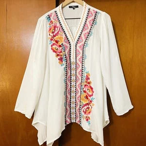 Andrée By Unit Tunika Top mit Blumenstickerei weiß Größe L - Bild 1 von 9