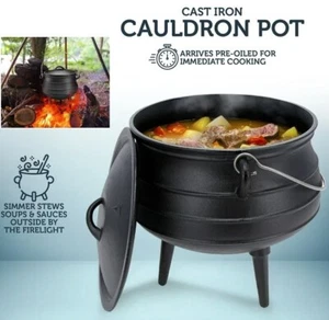 Pre-Seasoned Gusseisen Kessel Kochtopf 8L 27cm Durchmesser African Potjie Eintopf - Bild 1 von 9