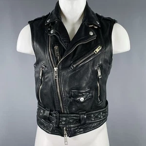 BURBERRY PRORSUM Spring 2011 Size 38 Black Distressed Leather Biker Vest - Picture 1 of 10