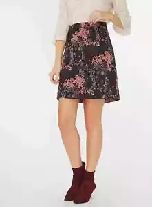 Dorothy Perkins Pink Navy Burgundy Floral Jacquard Brocade Mini Skirt UK14 L VGC - Picture 1 of 10