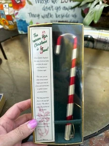 1997 Roman Glass Peppermint Candy Cane Ornament "The Reason for Season is Jesus" - Picture 1 of 2