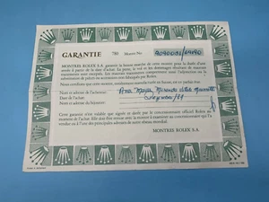 Rolex Certificado Garantía Garantía Pluma Escrito Serie 9 - Imagen 1 de 5
