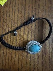 Ginger Snaps Brand Jewelry Satin Slide Rhinestone Bracelet With Turquoise Snap - Picture 1 of 7