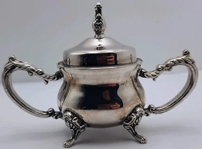 Vintage Silver Plate Sugar Bowl With Lid  4" w Handles - Image 1 of 4