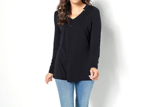 Belle Kim Gravel TripleLuxe Pima V-Ausschnitt Tunika - SCHWARZ, SMALL - Bild 1 von 1