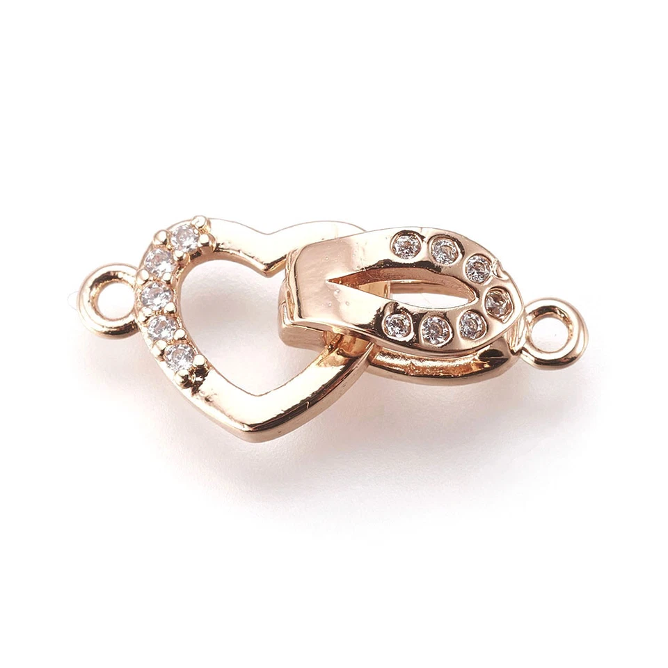 5 Sets Rose Gold Brass Micro Pave CZ Fold Over Clasps Heart DIY Findings 18mm - Image 1 of 1