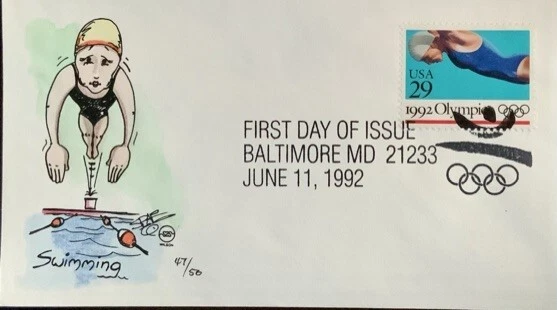 Steve Wilson Hand Painted 2641 Summer Olympics 92 Swimming Baltimore MD - Image 1 of 1