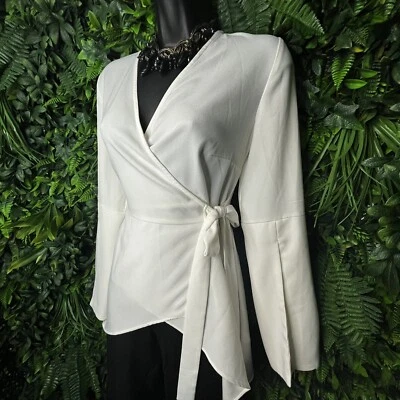 LAURIE FELT 上衣女式 XXS 白色衬衫裹身设计长袖 0763 — 第 1/4 张图片