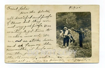 Jersey City NJ cancel, "We are out on strike",  1905 RPPC postcard, handgun? - Image 1 of 2