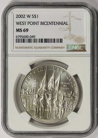 2002-W West Point Bicentennial Silver Dollar Modern Commemorative $1 MS 69 NGC Cover