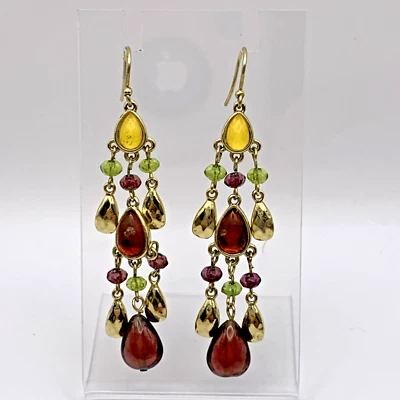 Pendientes araña Liz Claiborne tono dorado verde púrpura y cristal amarillo 1590 Foto 1 de 4