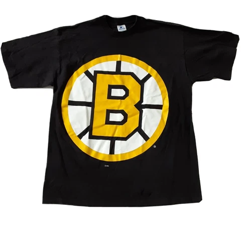 Vintage Starter Men's Large Boston Bruins Logo Black T-Shirt Made in USA Cotton Cover