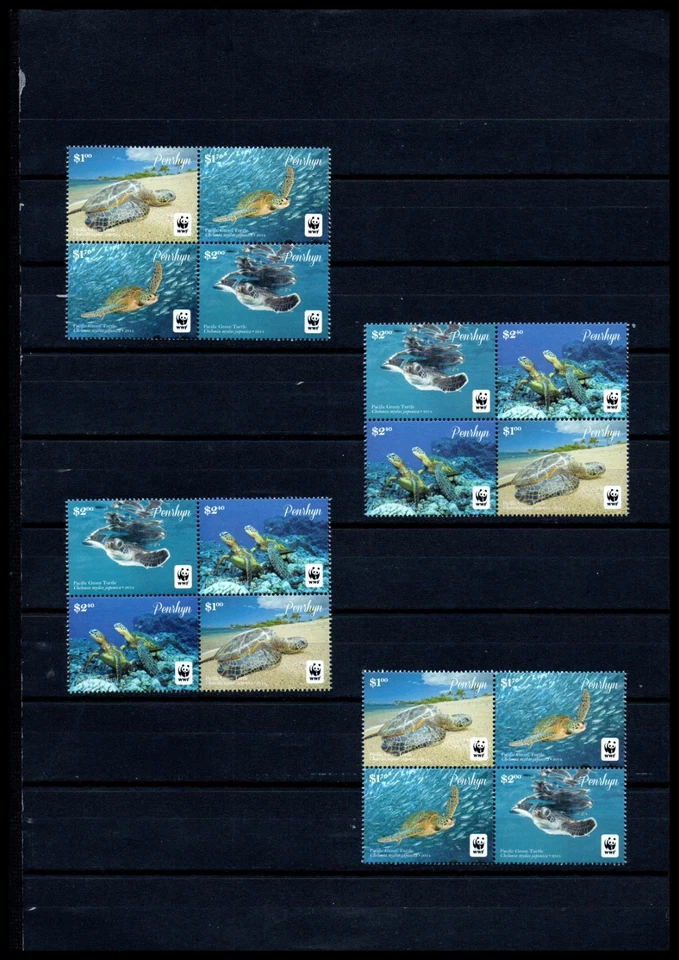 Cook Islands - Penrhyn - 2014, Pacific Green Turtle  WWF,  blocks of four **/MNH - Image 1 of 1