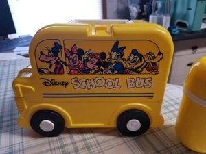 Vintage Disney Plastic School Bus Lunchbox W/Thermos - Picture 1 of 7