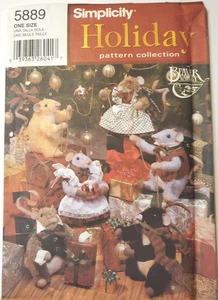 Christmas Mice and Clothes Vintage Simplicity 5889 Sewing Pattern for 8" Mice - Picture 1 of 9