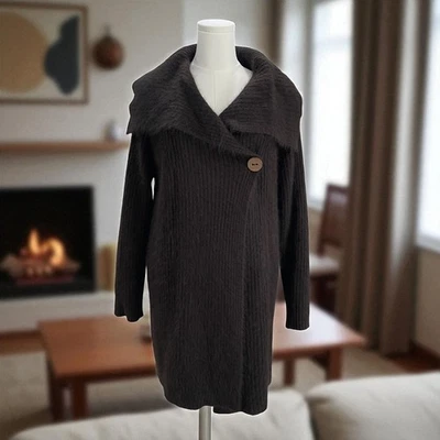Vintage Venesha Angora Wool Coat Brown Oversized Button Minimalist Winter Chic - Image 1 of 4
