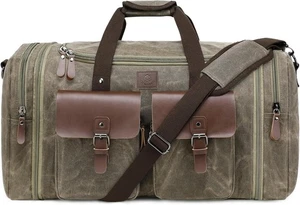 Seesack aus gewachstem Canvas für Herren 50L Reisetasche erweiterbar echt Lea... - Bild 1 von 8