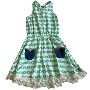 Matilda Jane 435 Maxi Dress Girls Green Stripe Polka Dot Sleeveless Size 8 - Picture 1 of 10