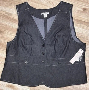 NWT Dress Barn Dark Blue Denim V Neck Button Up Vest Women’s 2XL - Picture 1 of 9