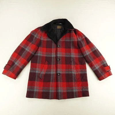 Vintage Pendleton Jacket Large Red Wool Quilted Fur Trim Cruiser Mackinaw 50s - Image 1 of 4