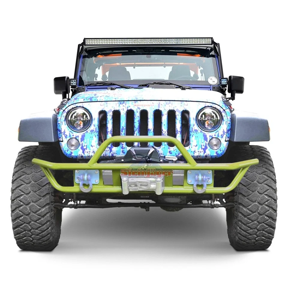 For Jeep Wrangler JK 18 Full Width Gecko Green Front Winch Tubular Bumper w Hoop Foto 1 de 1