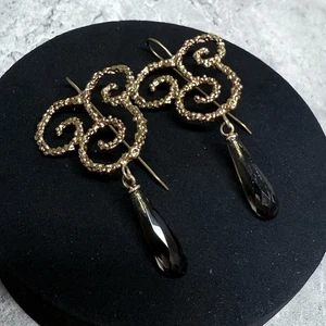 DANIELA DE MARCHI Spiffero Earrings In Honey Brass & Smokey Quartz NWOT Italian - Picture 1 of 6