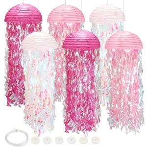 6pack Pink Jellyfish Lanterns, Under The Sea Party Decorations with Hooks+Rop... - Picture 1 of 7