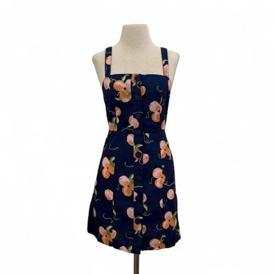 Mini Vestido con Botones ModCloth Era Appreciation Azul Marino Melocotones Talla 4 Pequeño Foto 1 de 4