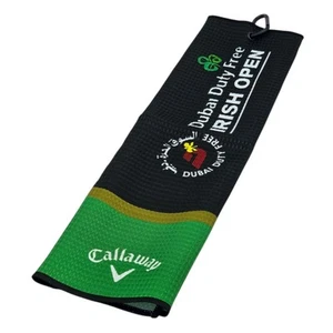 Official Dubai Duty Free Irish Open Golfbag Towel Tri-Fold Golf Black & Green - Picture 1 of 6