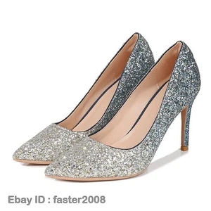 Women's Fashion Pointed Heel Sequins Party Pump Shoes Gradient Color High Heels - Picture 1 of 14